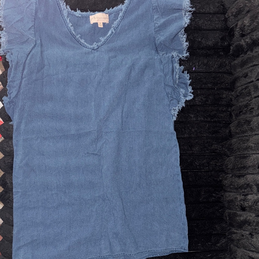 Philosophy Blue Denim-Look Frayed Sleeve Dress